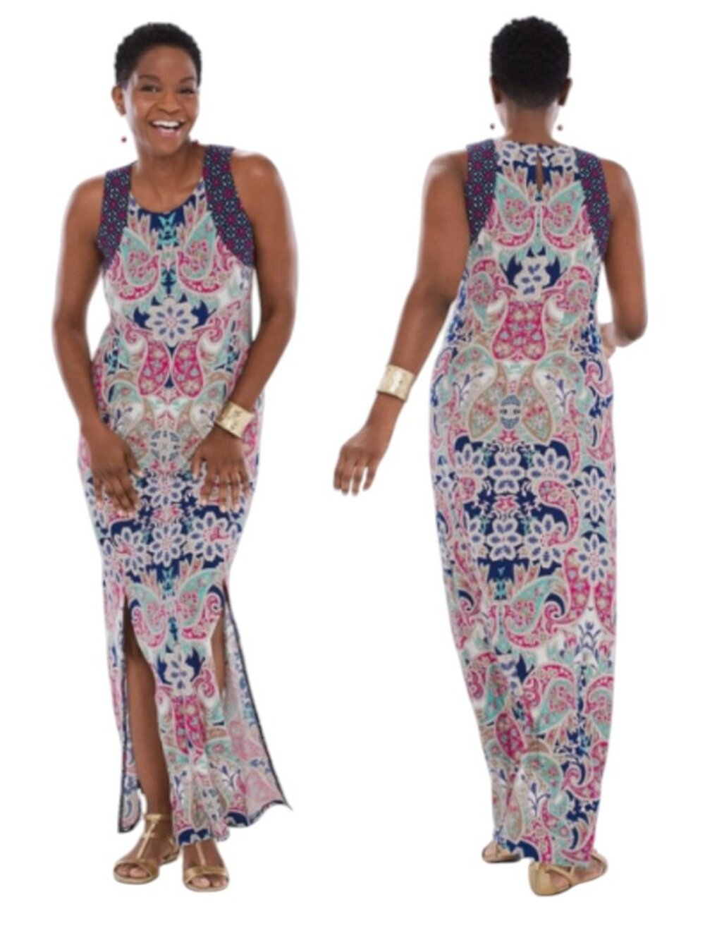 Chico's Maxi Dress Paisley Print Sleeveless Boho Travel Casual Flowy Women
